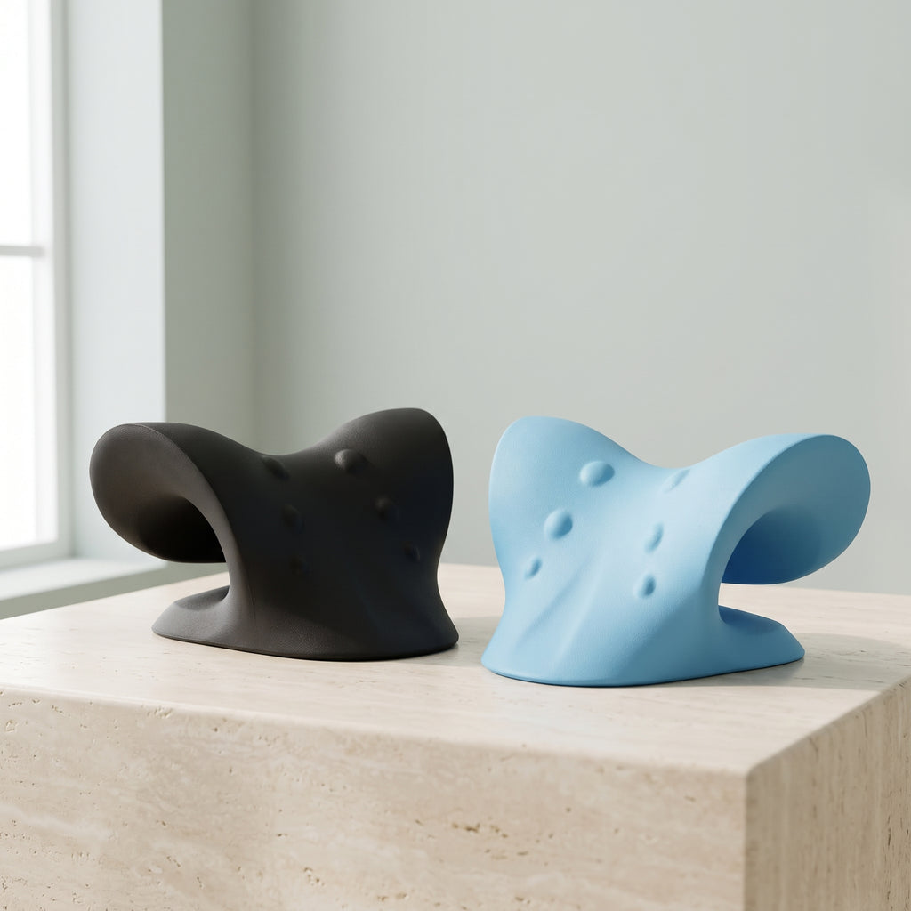 Étireur cervical en noir et en bleu